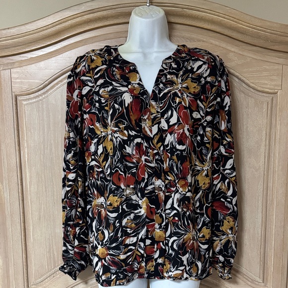NEW Floral Print Women's Top - Black, Red, Yellow - Picture 2 of 16